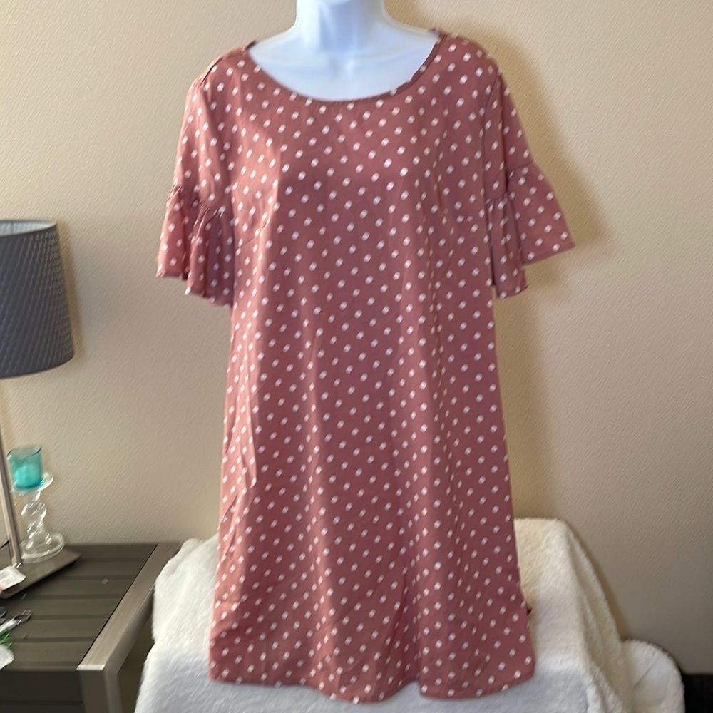 SHEIN Pink & White Polka Dot w/ Ruffled Sleeves Dress Size XL